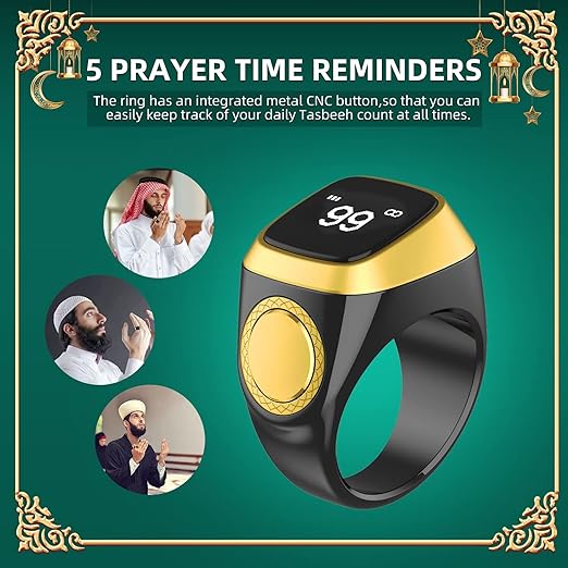 Equantu Qibla Ring Tasbih Counter Prayer Reminder اكوانتو القبلة الدائري تسبيح عداد الصلاة تذكير